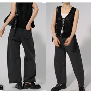 GU Barrel Leg Jeans Womens 28×27 Tapered Wide Leg Gray Streetwear Grunge Relaxed